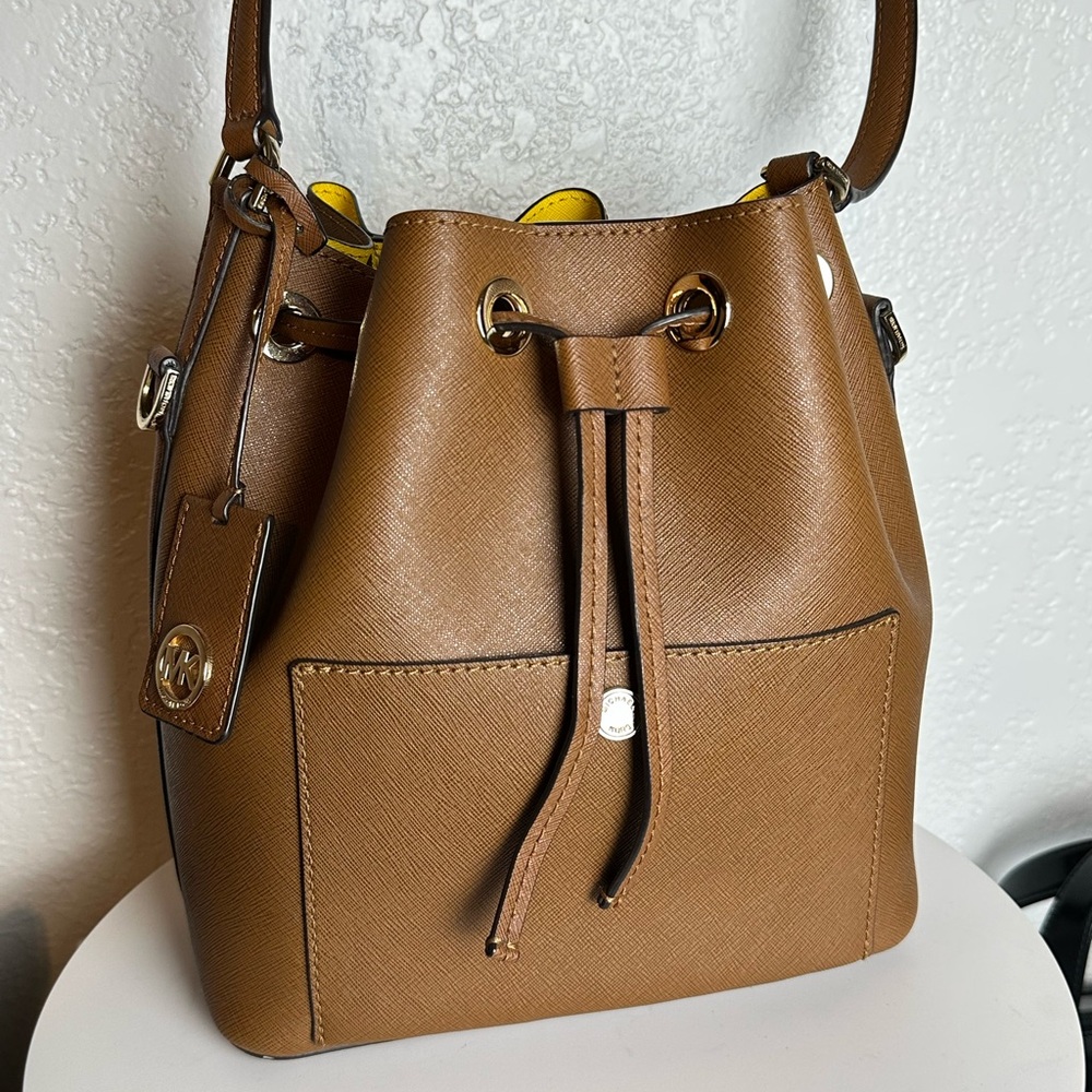 Michael Kors Brown Leather Drawstring Bucket Bag